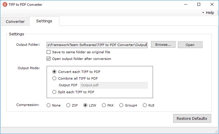 TIFF to PDF Converter Files Settings