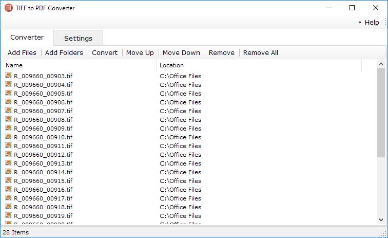 TIFF to PDF Converter Files Selected